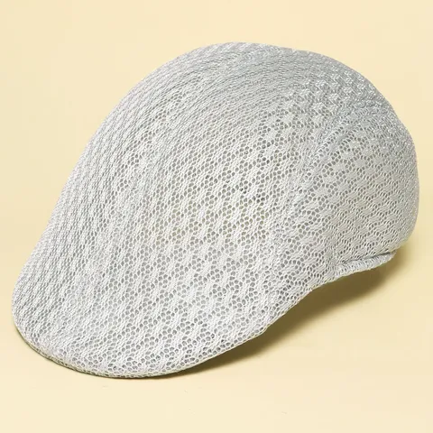 Casquette Plate Vintage en Polyester Maille Respirante Unisex Style Britannique Béret Couleur Unie Chapeau Protection Solaire Extérieur