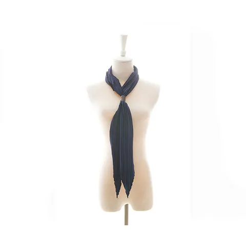 Women Pleated Chiffon Scarf Elegant Vintage Solid Color Long Scarves With Leather Buckle Fashion Neckwear Accessories