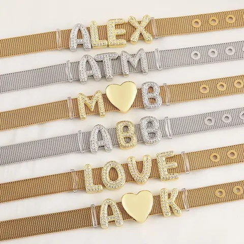 18 Karat Vergoldeter Luftblasen-Anfangsbuchstaben-Anhänger Für Armband DIY Alphabet Herz Kupfer Strass Mesh-Band Schmuck Geschenk Damen