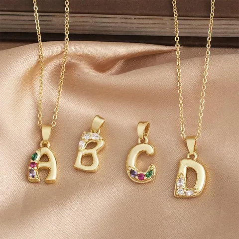 Hip Hop Kupfer Vergoldet Strass Initiale Buchstabe Anhänger Halskette Nische Schlüsselbein Kette DIY Schmuck Zubehör Für Party Damen Herren