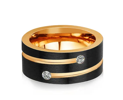 Heren Gepersonaliseerde Roestvrij Staal Zirconia Ring Zwart Goud Rozegoud Verguld Geborsteld Mode Punk Ring Voor Mannen Sieraden Cadeau