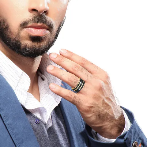 Mode Regenboog Roestvrij Stalen Ringen Voor Mannen Vrouwen Geborsteld Zwart Roségoud Blauw Streep Strass Gegroefde Bandringen Minimalistische Sieraden Cadeau