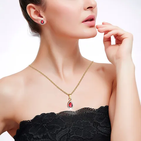 Minimalistisch Roestvrij Staal Waterdruppel Strass Ketting Oorbellen Set Verguld Druppel Sieradenset Voor Dames Banket Sieraden Cadeau