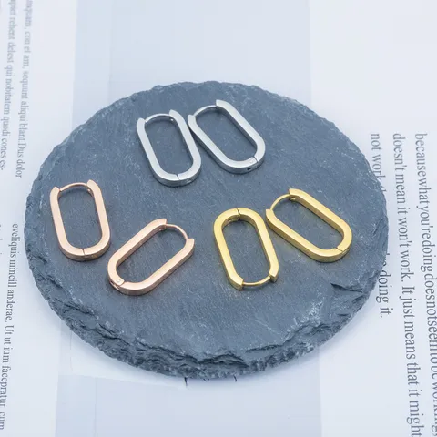Minimalistische Titanium Staal Ovaal Creolen Voor Vrouwen Goud Vergulde Geometrische Geometrische Scharnierende Oorknopjes Sieraden Cadeau