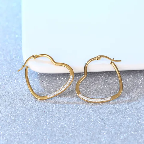 Roestvrijstalen Hart Oorbellen Voor Vrouwen Mode Strass Ingelegde Goud Zilver Kleur Hartvorm Creatieve Sieraden Oorbellen