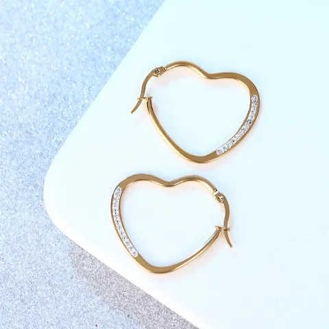 Roestvrijstalen Hart Oorbellen Voor Vrouwen Mode Strass Ingelegde Goud Zilver Kleur Hartvorm Creatieve Sieraden Oorbellen