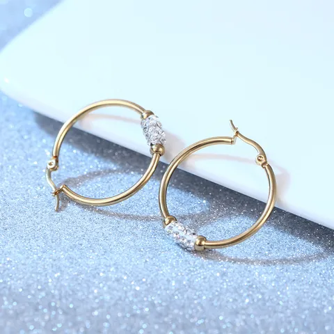 Mode Roestvrij Staal Strass Creolen Voor Vrouwen 18K Verguld Rond Geometrisch Oorbellen Dagelijks Feest Sieraden
