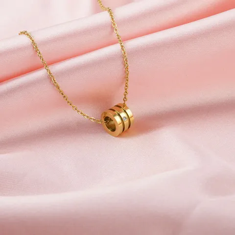 Eenvoudige Roestvrijstalen Taille Cilinder Hanger Ketting Voor Vrouwen Koreaanse Stijl Rozegoud Strass Ingelegd Mode Sieraden Cadeau