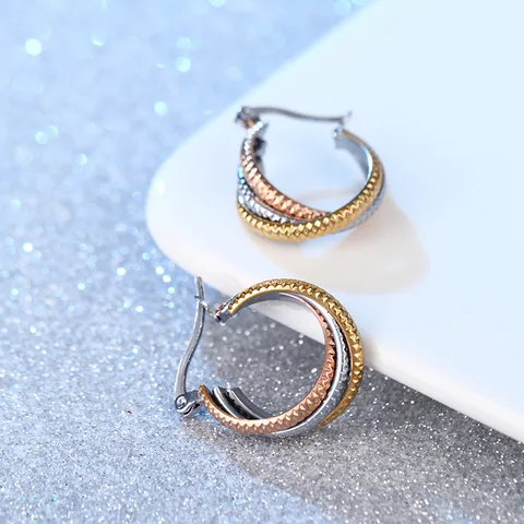 Roestvrij Staal Geometrische Grote Oorbellen Vintage Slangenprint Driekleurige Creolen Voor Vrouwen Retro Mode Sieraden Cadeau