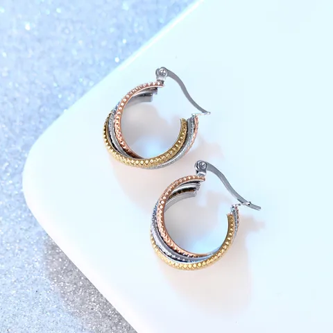 Roestvrij Staal Geometrische Grote Oorbellen Vintage Slangenprint Driekleurige Creolen Voor Vrouwen Retro Mode Sieraden Cadeau
