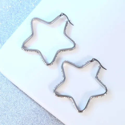 Roestvrij Stalen Holle Ster Oorknopjes Voor Vrouwen Strass Ingelegde Koreaanse Stijl Pentagram Oorbellen Sieraden