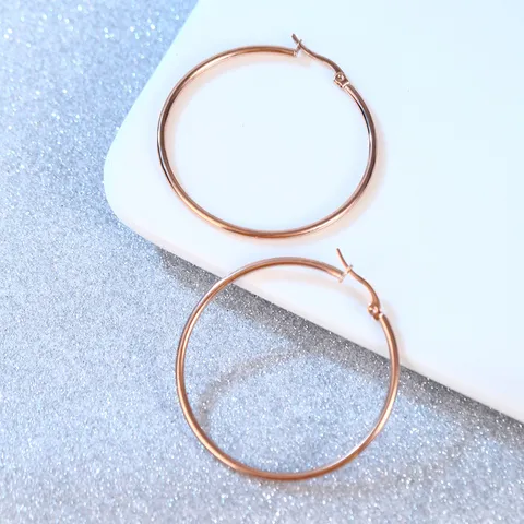 Westerse Stijl Overdreven Roestvrij Staal Rozegoud Grote Cirkel Hoop Oorbellen Voor Dames Gepersonaliseerde Geometrische Gladde Metalen Oorsieraden Cadeau