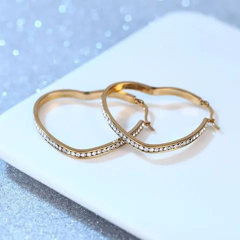 Geometrische Roestvrijstalen Hart Ovale Oorbellen Goud Zilver Ingelegd met Strass Creolen Voor Dames Heren Trendy Sieraden Cadeau