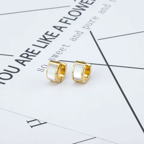 Minimalistische Titaniumstaal Geometrische Oorringen Voor Vrouwen Natuurlijke Witte Schelpinleg Goud Zilver Vergulde Kleine Huggie Oorbellen Sieraden