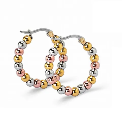 Fashion Titanium Steel Tri-Color Beaded Hoop Earrings For Women Mirror Polished Geometric Ball Splicing Drop Earrings Everyday Commute Gift Jewelry