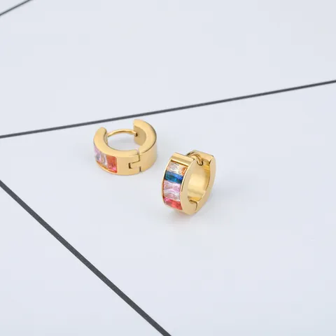 Roestvrij Staal Geometrische Rechthoek Strass Oorringen Gekleurde Zirkonia Huggie Oorbellen Voor Mannen Vrouwen Sieraden Cadeau