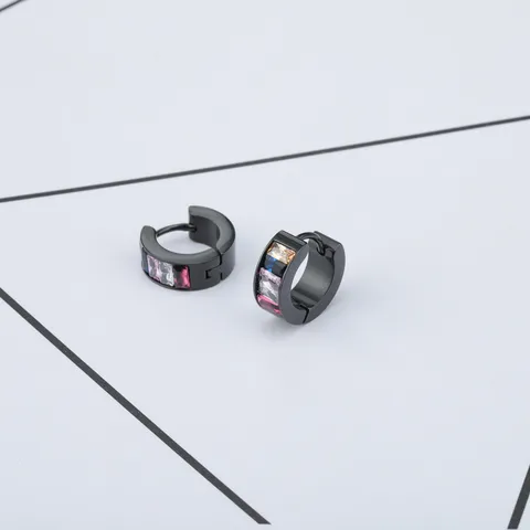 Roestvrij Staal Geometrische Rechthoek Strass Oorringen Gekleurde Zirkonia Huggie Oorbellen Voor Mannen Vrouwen Sieraden Cadeau