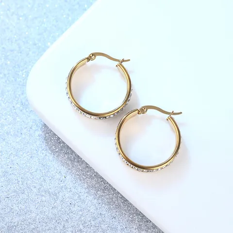 Roestvrij Stalen Ronde Creolen voor Dames Gepersonaliseerde Witte Strass Ingelegde Goud Roségoud Vergulde Trendy Oorsieraden