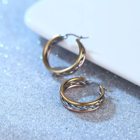 Minimalistisch Roestvrij Staal Driekleurig Gedraaid Creolen Goud Zilver Roségold Verguld Gevlochten Cirkel Oorbellen Voor Vrouwen Sieraden