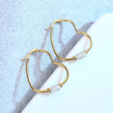 Minimalistische Roestvrij Stalen Hart Hoops Oorbellen Voor Vrouwen Strass Ingelegde Witte Steen Mode Sieraden Dagelijks Feest Hart Oorbellen