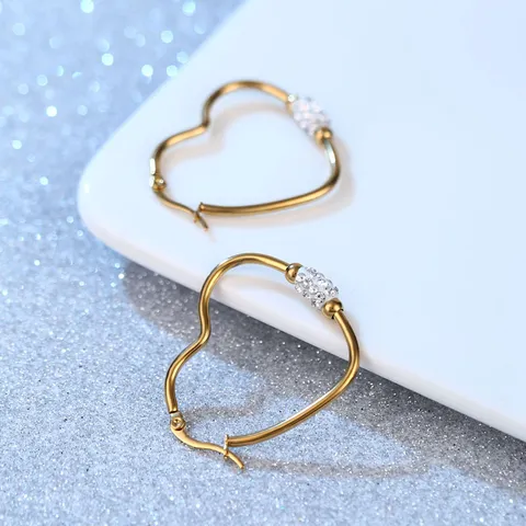 Minimalistische Roestvrij Stalen Hart Hoops Oorbellen Voor Vrouwen Strass Ingelegde Witte Steen Mode Sieraden Dagelijks Feest Hart Oorbellen