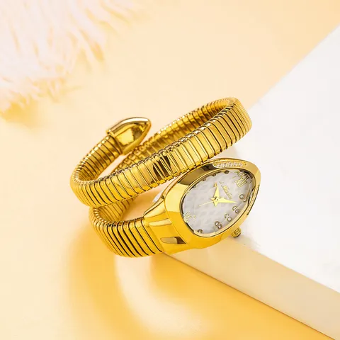 Luxury Snake Shape Rhinestone Quartz Watch For Women Stainless Steel Wrap Around Bracelet Fashion Wristwatch Jewelry Gift