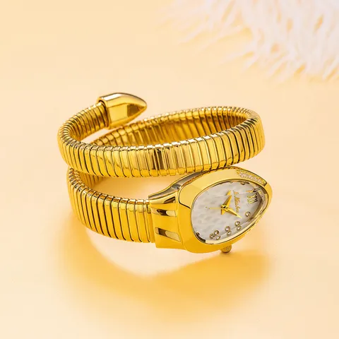 Luxury Snake Shape Rhinestone Quartz Watch For Women Stainless Steel Wrap Around Bracelet Fashion Wristwatch Jewelry Gift