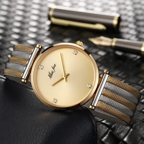 Orologio al Quarzo da Donna Ultrasottile Miss Fox Impermeabile Cassa in Lega Cinturino in Maglia di Acciaio Inossidabile Quadrante in Strass Orologio da Polso