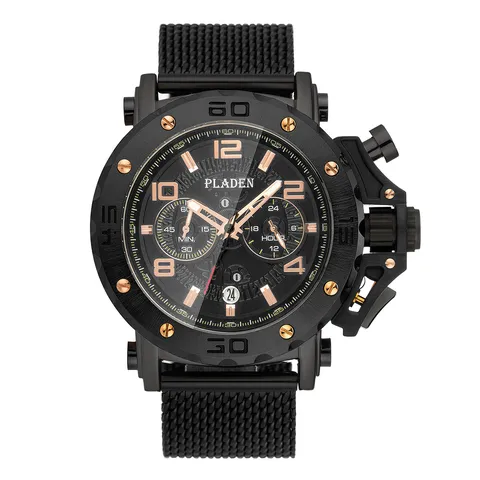 Men Business Fashion Quartz Watch Luminous Calendar Chronograph Round Dial Stainless Steel Mesh Band Wristwatch Gift For Adults