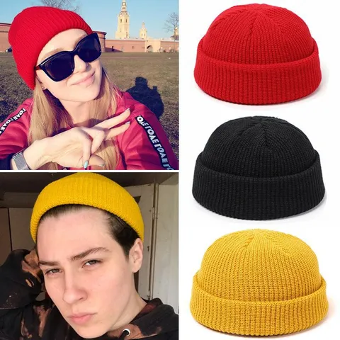 Unisex Casual Ακρυλικό Πλεκτό Καπέλο Docker Μονόχρωμο Χωρίς Γείσο Στρογγυλή Κορυφή Σκούφος Ζεστός Χειμερινός για Άνδρες Γυναίκες