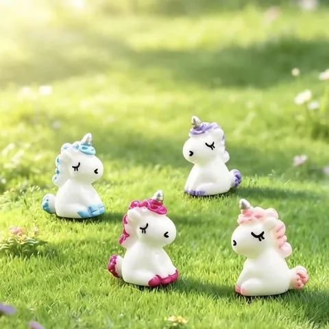 Miniature Resin Cartoon Unicorn Figurines Micro Landscape Ornament Cute Animal Desktop Decor Craft For Home Office Garden Decoration