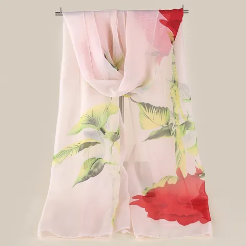 Dames Chiffon Sjaal Roos Bloemen Print Omslagdoek Zonbescherming Strand Reizen Halssjaal Voor Vakantie Winkelen Lichte Sjaal