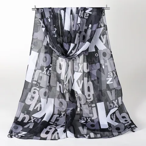 Damen Chiffon Bunter Buchstabendruck Schal Langer Sonnenschutz Strandtuch Shawl Für Reise Täglich Mode Dekorativ Gaze Schal