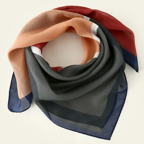 Women's Korean Style Color Block Plaid Square Scarf Chiffon Neck Scarf Elegant Checked Head Scarf For Travel Office Daily Decor