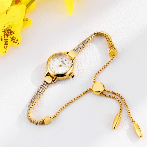Luxury Rhinestone Women Watch Mini Round Quartz Watch Stainless Steel Chain Strap Waterproof Elegant Ladies Fashion Watch