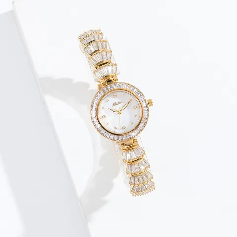 Luxury Rhinestone Women Quartz Watch Elegant Copper Case Stainless Steel Buckle Fashion Waterproof Ladies Wristwatch
