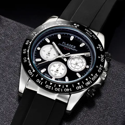 Men Sporty Quartz Watch Luminous Calendar Metal Case Silicone Strap Waterproof Chronograph Round Wristwatch Fashion Trend Casual Daily Men Clock