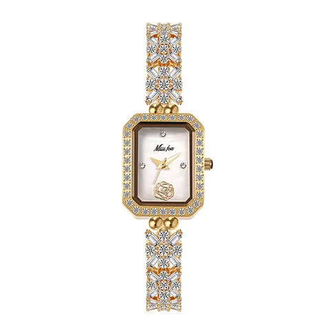 Damen Strass Quarzuhr Rechteckiges Kleines Zifferblatt Kupfer Armbanduhr Elegante Metall Kristall Uhr Wasserdichte Dress Watch