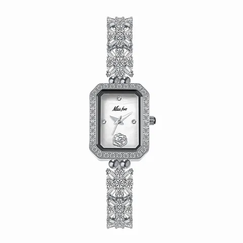 Damen Strass Quarzuhr Rechteckiges Kleines Zifferblatt Kupfer Armbanduhr Elegante Metall Kristall Uhr Wasserdichte Dress Watch