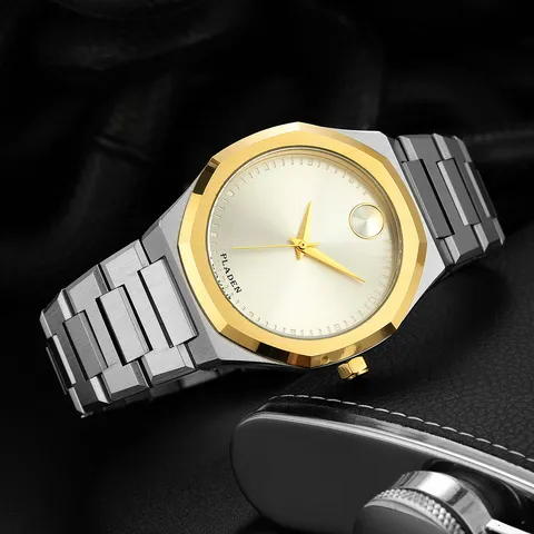 Men's Quartz Watch Stainless Steel Waterproof Minimalist Octagonal Bezel Business Casual Wristwatch Gift For Men