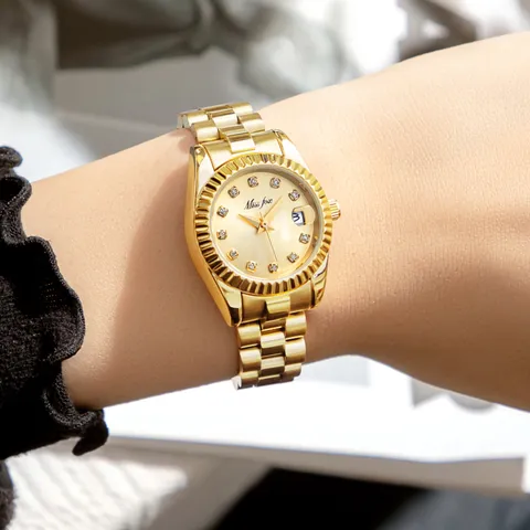 Women Fashion Stainless Steel Quartz Watch Rhinestone Dial Waterproof Exquisite Luxury Designer Ladies Wristwatch For Daily Work Gift