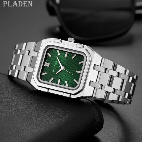 Orologio al Quarzo da Uomo Business Vintage Quadrato Cinturino in Acciaio Inossidabile Quadrante a Griglia Impermeabile Orologio da Polso Analogico Classico Lusso Regalo