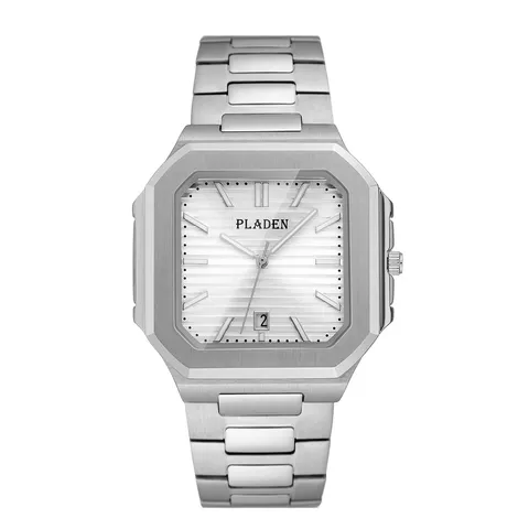 Pladen Fashion Luxury Men's Watch Stainless Steel Square Dial Luminous Calendar Waterproof Quartz Business Watch For Men
