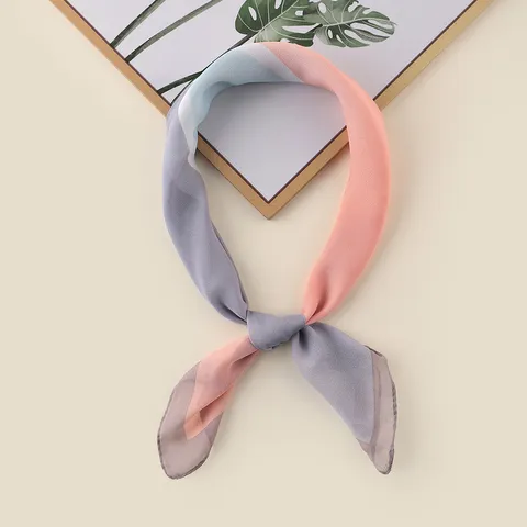Women's Korean Style Color Block Plaid Square Scarf Chiffon Neck Scarf Elegant Checked Head Scarf For Travel Office Daily Decor