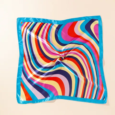 Dames Kleurrijke Regenboog Streep Vierkante Sjaal Modieuze Polyester Satijn Look Halssjaal Tas Decoratie Haar Hoofdsjaal