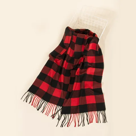 Écharpe à Carreaux Style Britannique Avec Glands Pour Femmes Vintage Acrylique Chaude Écharpe d'Hiver Châle Classique Pour Dames