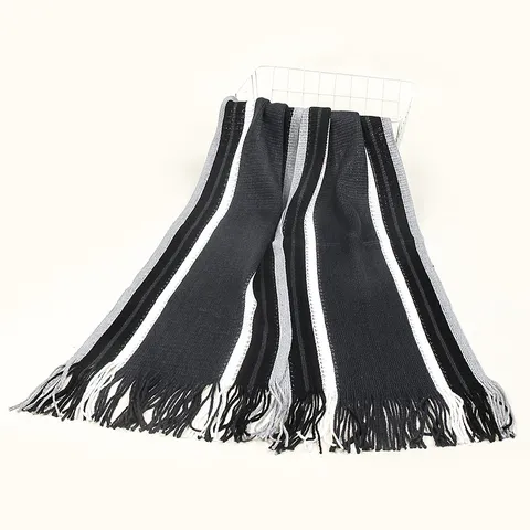 Men Women Fashion Casual Acrylic Knit Scarf Contrast Color Stripe Warm Winter Tassel Scarves Soft Outdoor Wrap Shawl