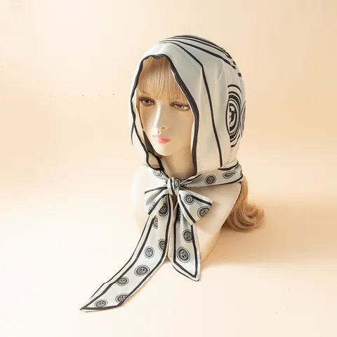 Women French Floral Print Turban Hat Long Straps Ethnic Style Satin Head Wrap Scarf Elegant Printed Headscarf Hat For Women