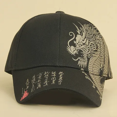 Chinese Stijl Gouden Draak Bedrukt Honkbalpet Unisex Katoen Gebogen Rand Zonnehoed Casual Calligrafie Outdoor Snapback Pet