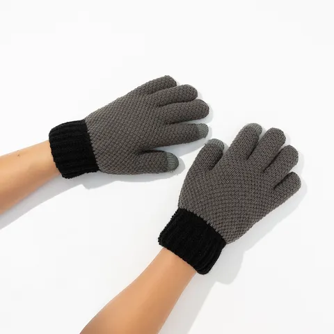 Χειμερινά Ζεστά Πλεκτά Γάντια με Επένδυση Fleece Χρωματική Αντίθεση για Άνδρες Γυναίκες Οθόνη Αφής Ενισχυμένα για Ποδηλασία Υπαίθρια